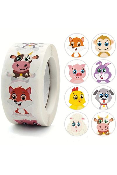 ROSIE 500Pcs Vivid Cartoon Animal Reward Stickers - 2.54cm