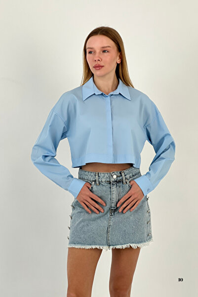 Miss Poem Cămașă albastră de vară, largi, supradimensionată, scurtă