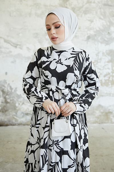 giyze Φόρεμα Hijab με μοτίβο λουλουδιών μαύρο 431