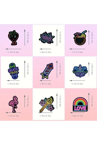 ROSIE 100 bucăți autocolante de desene animate neon, polipropilenă