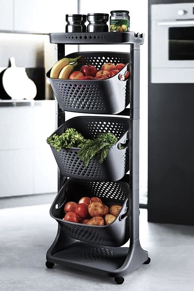 Titiz Leon Life Kitchen Bathroom Wheeled Organizer Basket