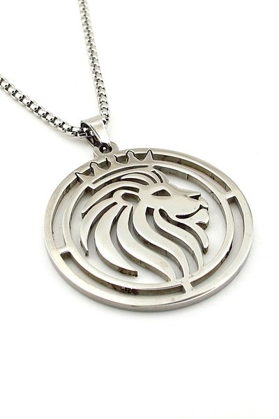 Solfera Lion Lion King Stainless Silver Color Steel Men Necklace Chain Q0963