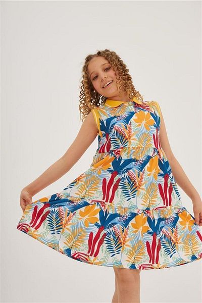 Hilal Akıncı Kids Girl's Floral Patterned Collar Dress