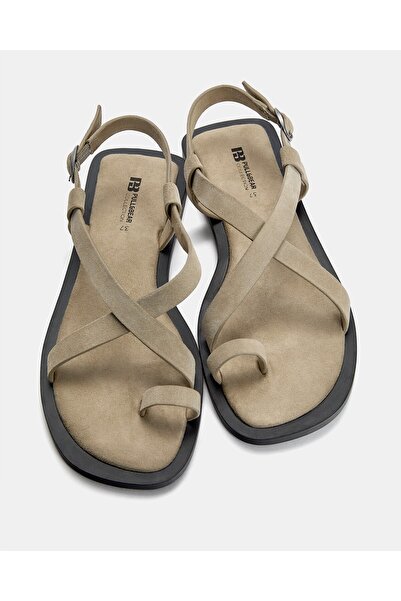Pull & Bear Deri düz bantlı sandalet