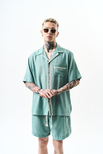 Respire Men's Embroidered Oversize Linen Shirt and Shorts Set