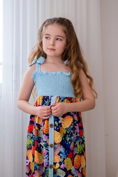 Hilal Akıncı Kids Kız Çocuk Ananas Baskılı Gipeli Askılı Elbise