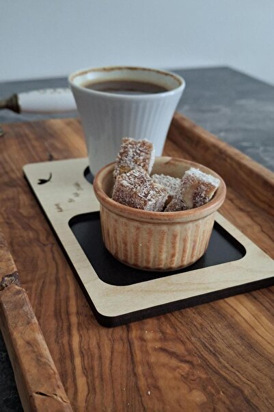 ERDİZDEN Erdizden 6 Piece Laser Cut Wooden Cup and Coaster - Black