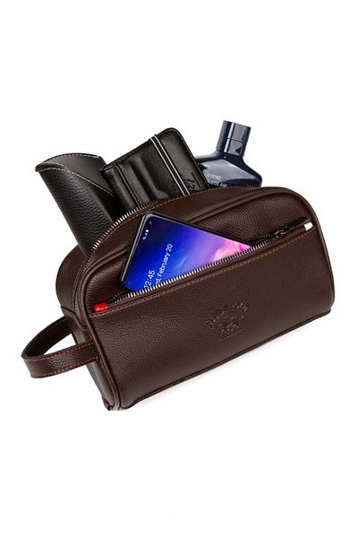 Newish Men's Black Vegan Leather Elagan Portfolio Daily Cosmetic Handbag Clutch