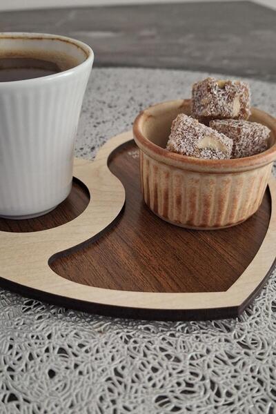 ERDİZDEN Erdizden 6 Piece Laser Cut Wooden Cup and Coaster - Walnut