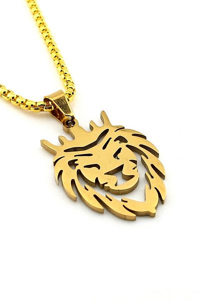Solfera Men's Necklace: Yellow Steel, Stainless Lion King Motif Q0962