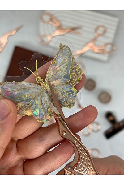 Kağıt Gemi Dükkan Kuş Desenli Metal Bakır Renk Makas/Söz Nişan Makası/Kesme Makası