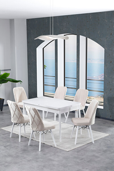 Maholandin Lov serisi 6 Kişilik Açılır Kapanır Masa Mutfak Masası Takımı + 6 ...