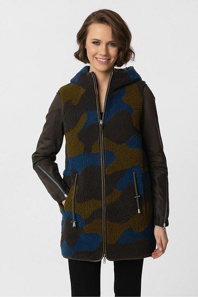 Deriderim Khaki Berry Isolin Fur Double Sided Zippered Women's Fabric Coat
