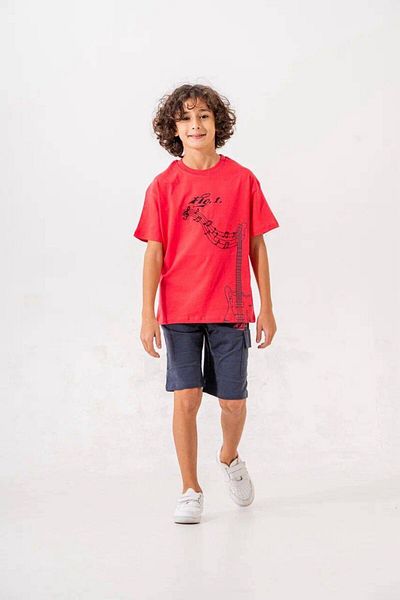 FYONCH Printed Cargo Pocket Boy's Shorts Set