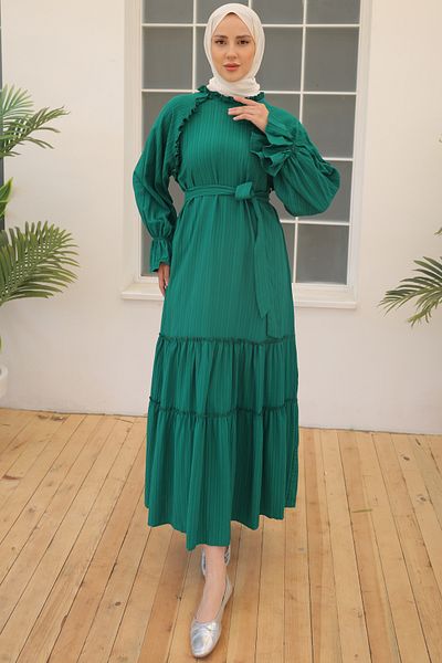 giyze Φόρεμα με λεπτομέρεια με ζωνάκι βολάν Emerald Green 2084