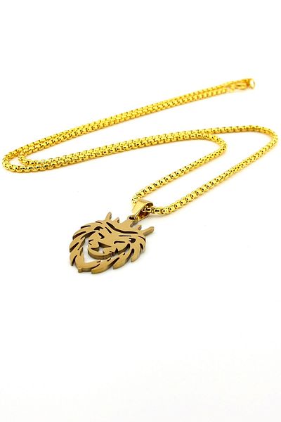 Solfera Men's Necklace: Yellow Steel, Stainless Lion King Motif Q0962