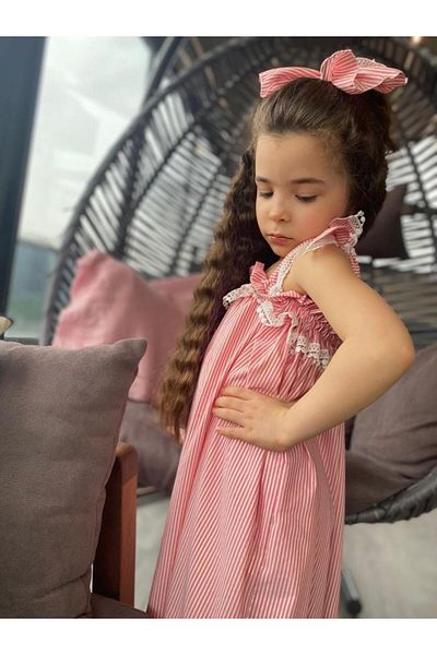 Hilal Akıncı Kids Κοριτσίστικο ριγέ υφαντό φόρεμα