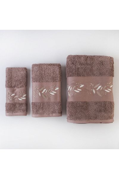 Orange Bed & Bath AVANTI | Embroidered 100% Cotton Towel Set 3 Pcs - Avanti Leaves