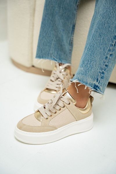 LAMİNTA Patos Gold Thick Sole Women's Sports Shoes