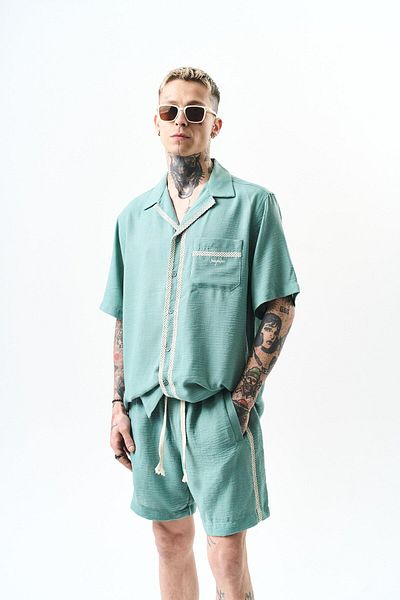 Respire Men's Embroidered Oversize Linen Shirt and Shorts Set