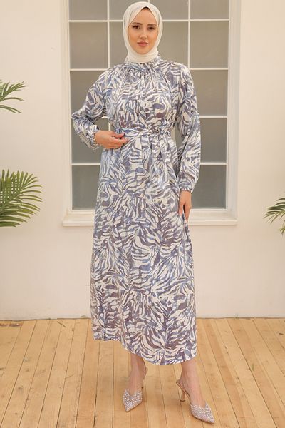 giyze Σατέν Φόρεμα Hijab Μπλε 3990