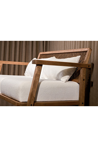 Aberteka Merlin Hazeranlı Açık Ceviz Ahşap Teddy Beyaz Ikili Kanepe