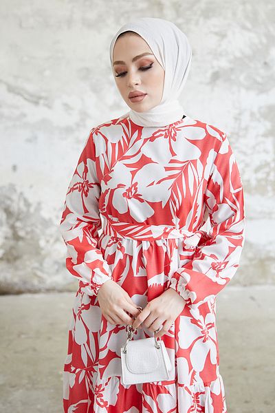 giyze Flower Pattern Hijab Dress Pomegranate Flower 431
