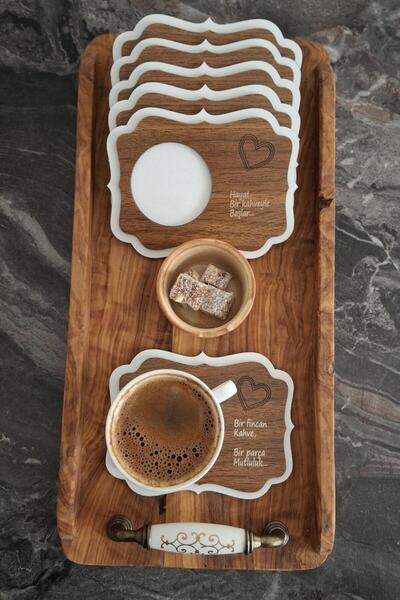 ERDİZDEN 6 Parça Lazer Kesim Ahşap Tabak, Kase Seti