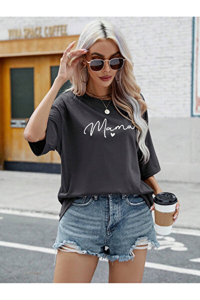 LAMASTRE Bluză pentru femei, cu imprimeu Smoked Mama, Oversize tricou - Bumba...