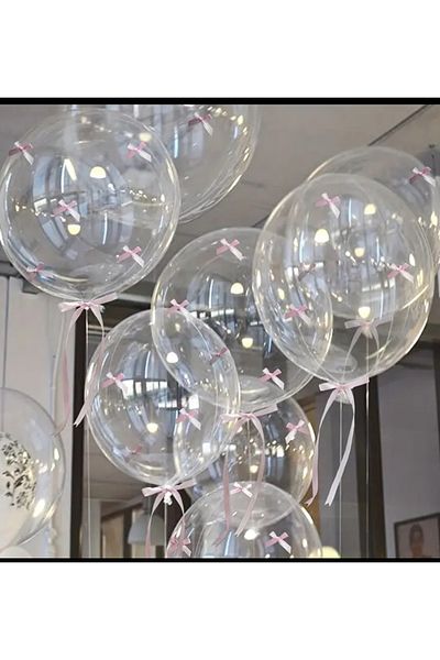Çemrek Süs Parti Transparent Bobo Balloon with Bow 3 Pieces 24 Inches