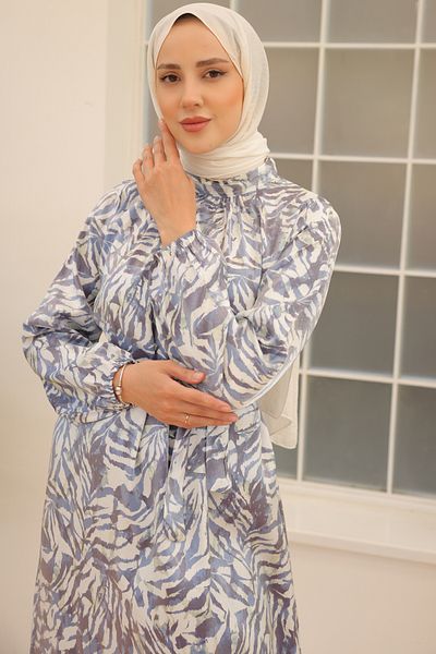 giyze Σατέν Φόρεμα Hijab Μπλε 3990