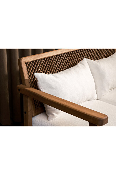 Aberteka Merlin Hazeranlı Açık Ceviz Ahşap Teddy Beyaz Ikili Kanepe