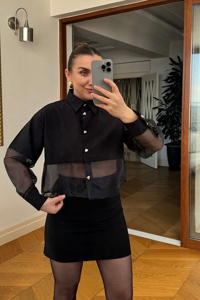 Tuba Butik Semi Transparent Women's Shirt
