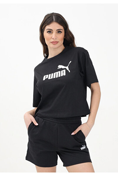 Puma Γυναικείο μαύρο κοντομάνικο μπλουζάκι με λογότυπο ESS No.1