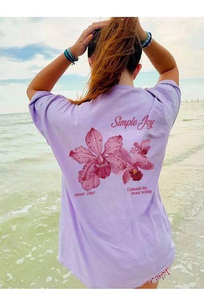 Trendseninle Tricou oversize cu imprimeu Simple Joy de damă