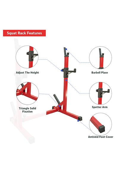 YALLA HomeGym Commercial Home Adjustable Heavy-Duty Squat Rack Stand, Bench Press Rack, RED