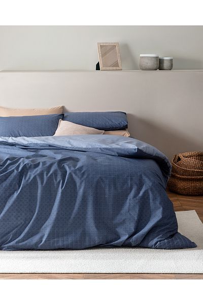 Madame Coco Odette Ranforce Bedrucktes Bettbezug-Set, Kingsize, Marineblau