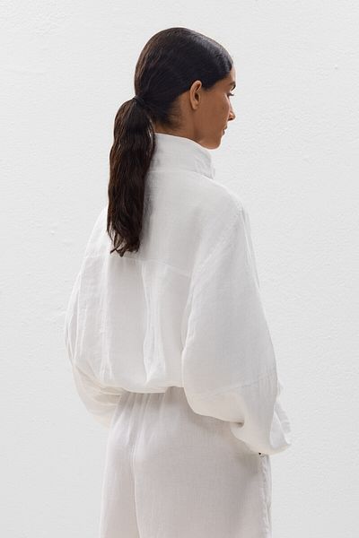 Oysho 100% linen high collar jacket