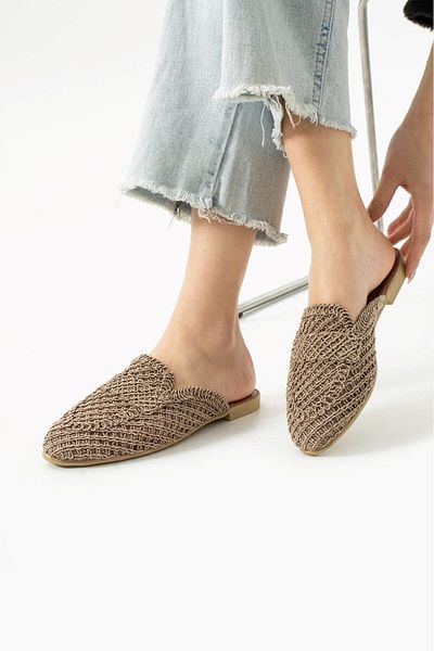 AlbiShoes Γυναικείες καλοκαιρινές ελαφριές άνετες παντόφλες κλειστές μπροστινές ψάθινες πλεκτές παντόφλες καθημερινές παντόφλες