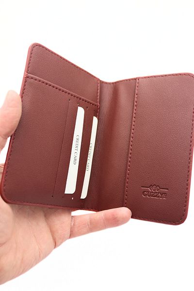 GUZZYLife Vegan Leather Credit Card Holder Passport Case with Money Compartment Burgundy Color Plain Surface Passport Holder