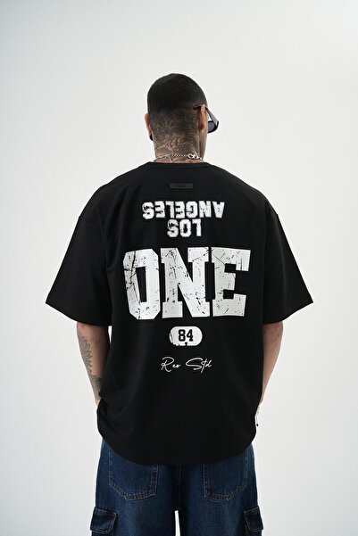 Respire تي شيرت رجالي مطبوع مقاس كبير باللون الأسود