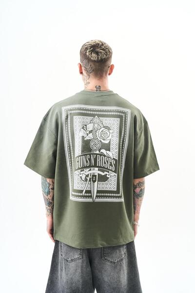 Respire Ανδρικό μπλουζάκι Guns Roses με στάμπα Oversize Χακί