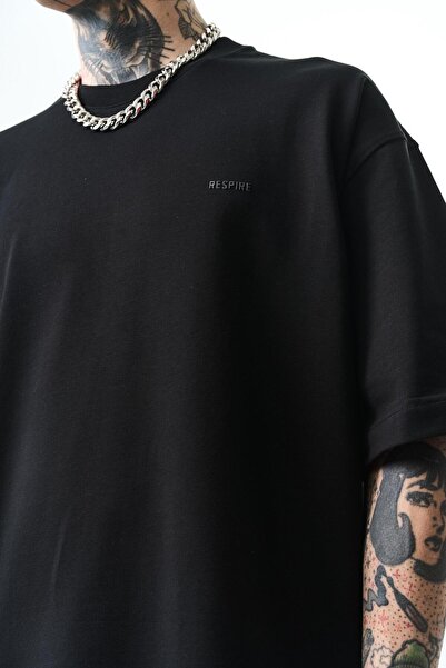 Respire Ανδρικό μπλουζάκι Oversize, μαύρο και λεπτομερές υφή Respira