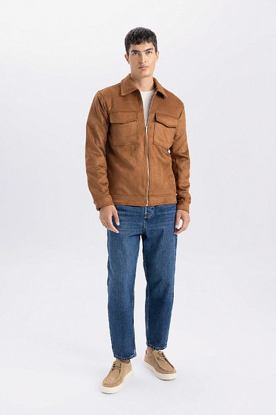 DeFacto Slim Fit Slim Fit Suede Coat Jacket Shirt Collar Pocket Lined Y5362Az24Au