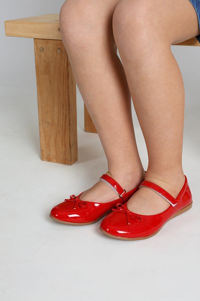 kids A more Jessica Baby Girl Bow Detailed Velcro Red Patent Leather Ballerinas