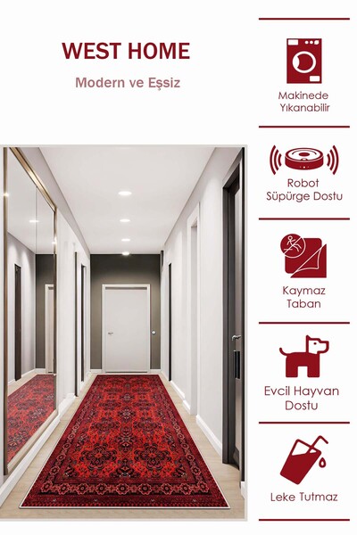 West Home Makinede yıkanabilir kaymaz taban leke tutmaz mutfak halısı salon halısı ve yolluk