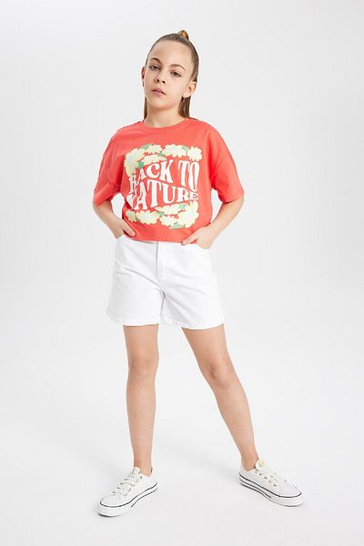 DeFacto Girl's Crew Neck Printed Short Sleeve T-Shirt B5099A824Sm