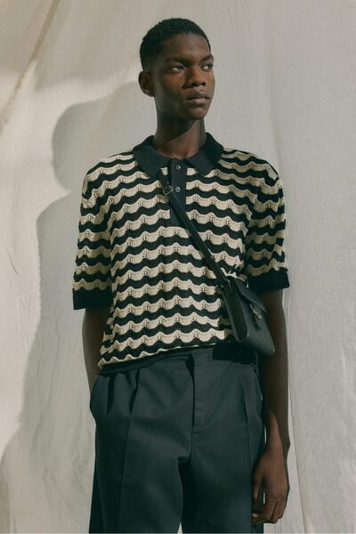 H&M Delik Desenli Triko Polo Tişört Regular Fit