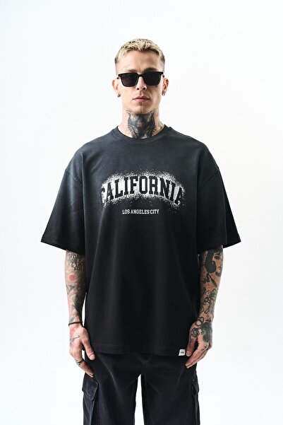 Respire Erkek California Baskılı Oversize T-Shirt Siyah