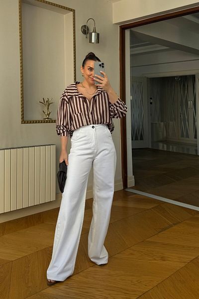 Tuba Butik Oversize Striped Women's Shirt